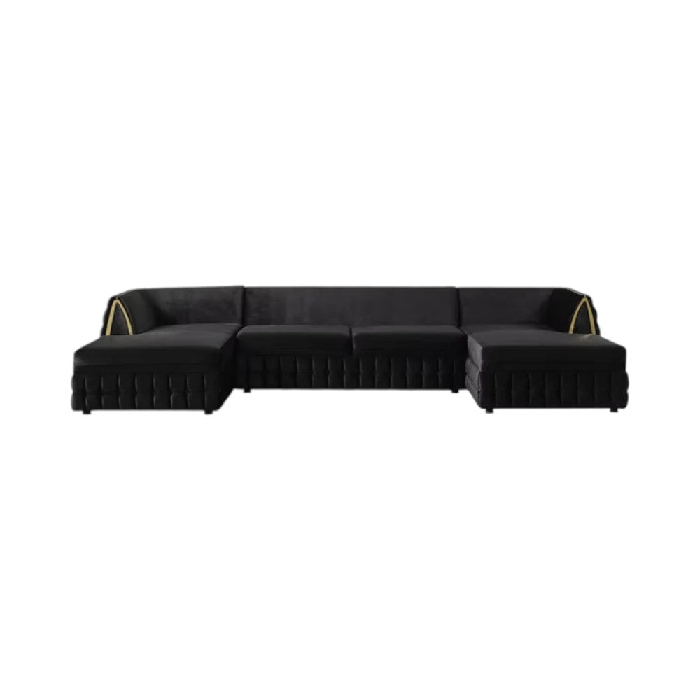 134" Velvet Button Tufted U-Shape Deco Sectional with Gold Trim