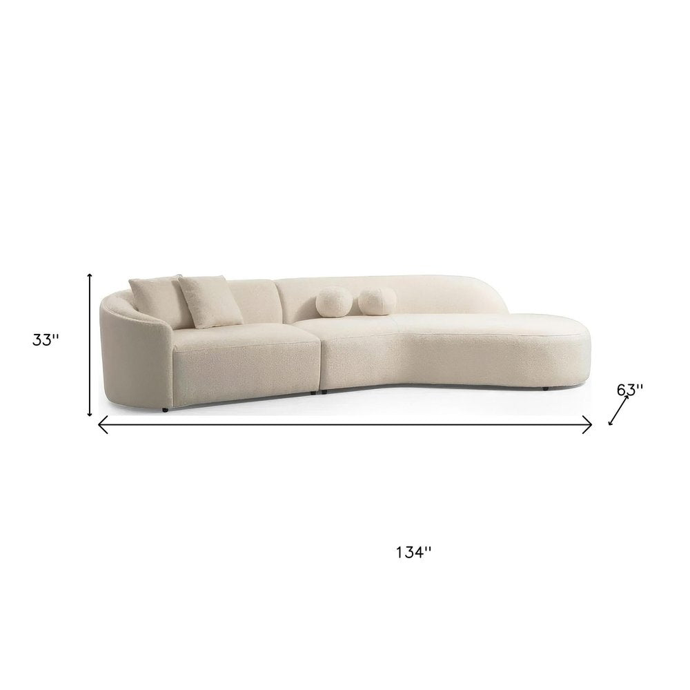 LAF/RAF 134" 2 pc. Ivory Bouclé Curved Sectional with Chaise