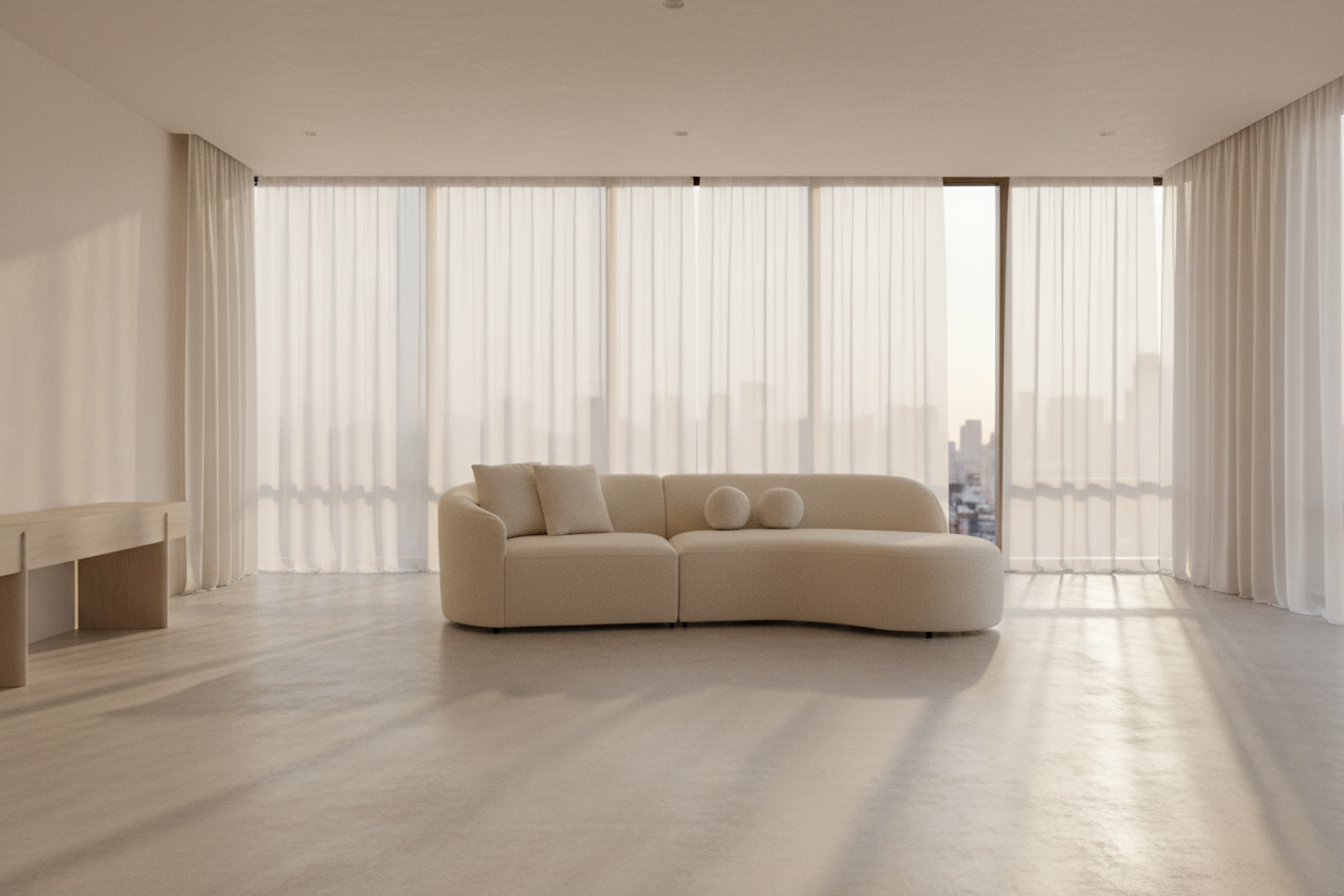 LAF/RAF 134" 2 pc. Ivory Bouclé Curved Sectional with Chaise