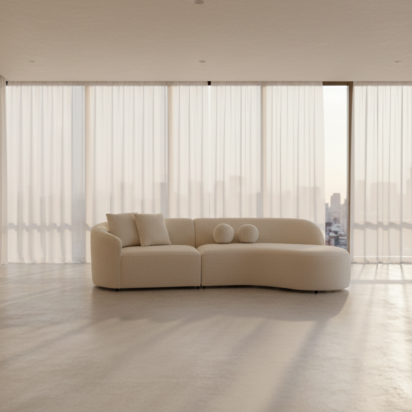 LAF/RAF 134" 2 pc. Ivory Bouclé Curved Sectional with Chaise