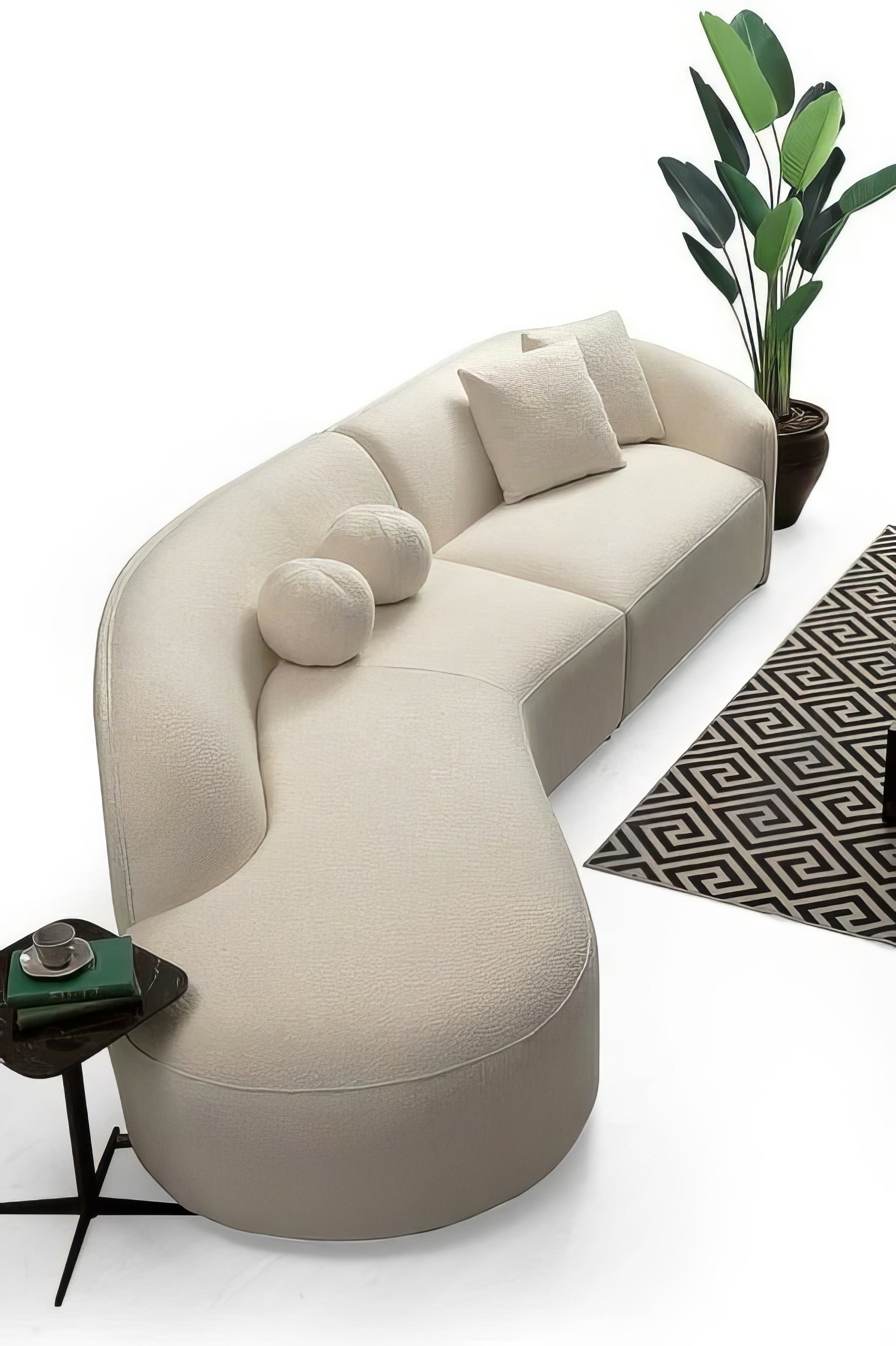 LAF/RAF 134" 2 pc. Ivory Bouclé Curved Sectional with Chaise