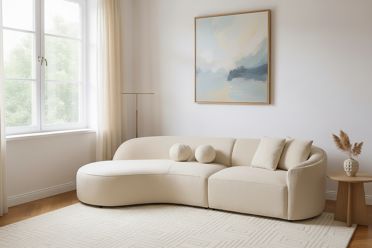 LAF/RAF 134" 2 pc. Ivory Bouclé Curved Sectional with Chaise