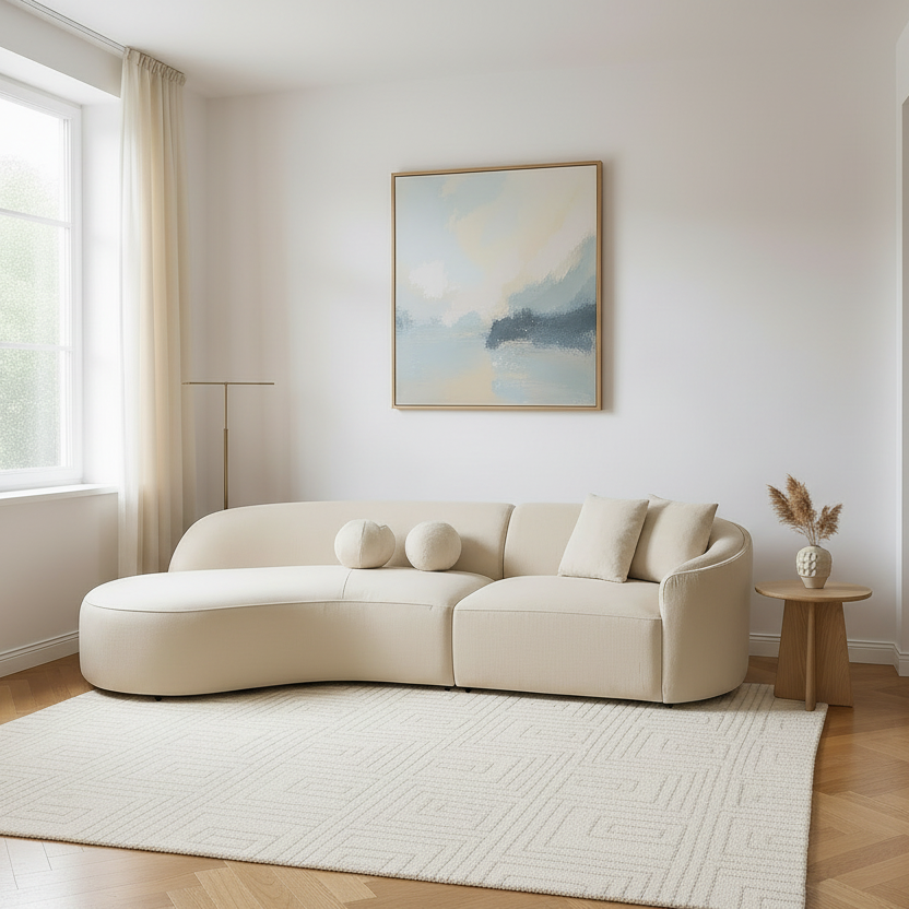 LAF/RAF 134" 2 pc. Ivory Bouclé Curved Sectional with Chaise