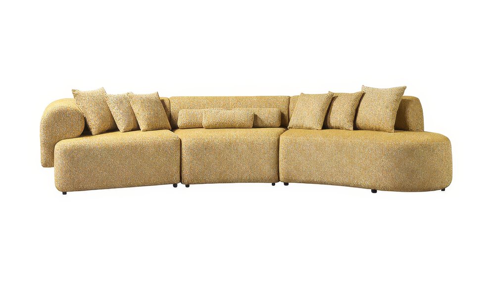 145" 3 pc. Boucle Curved Sectional with Toss Pillows