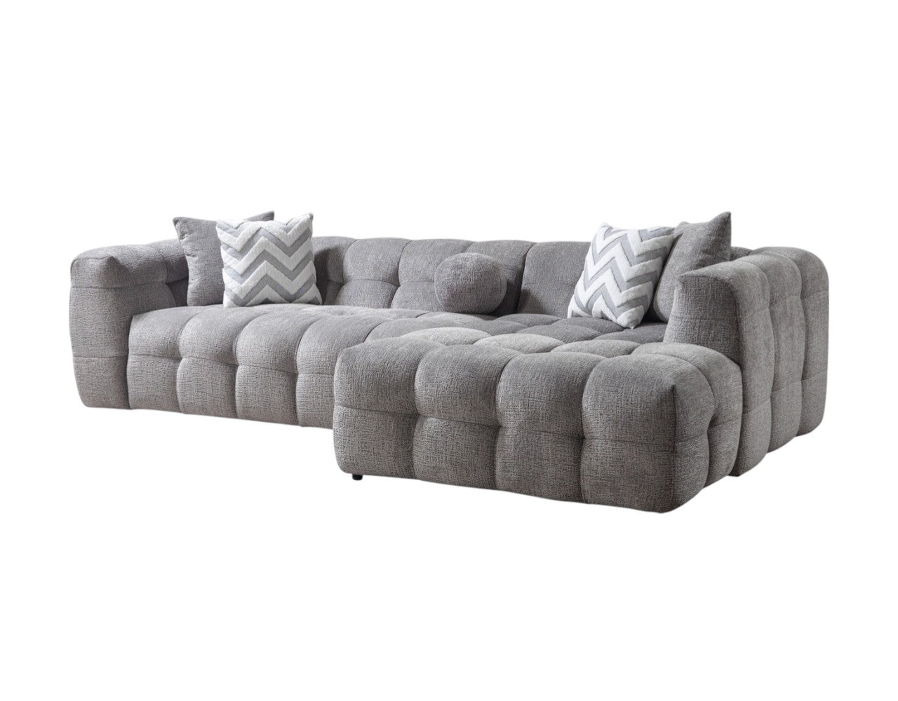 110" 2pc. Tufted Bouclé L-Shaped Sectional with Toss Pillows