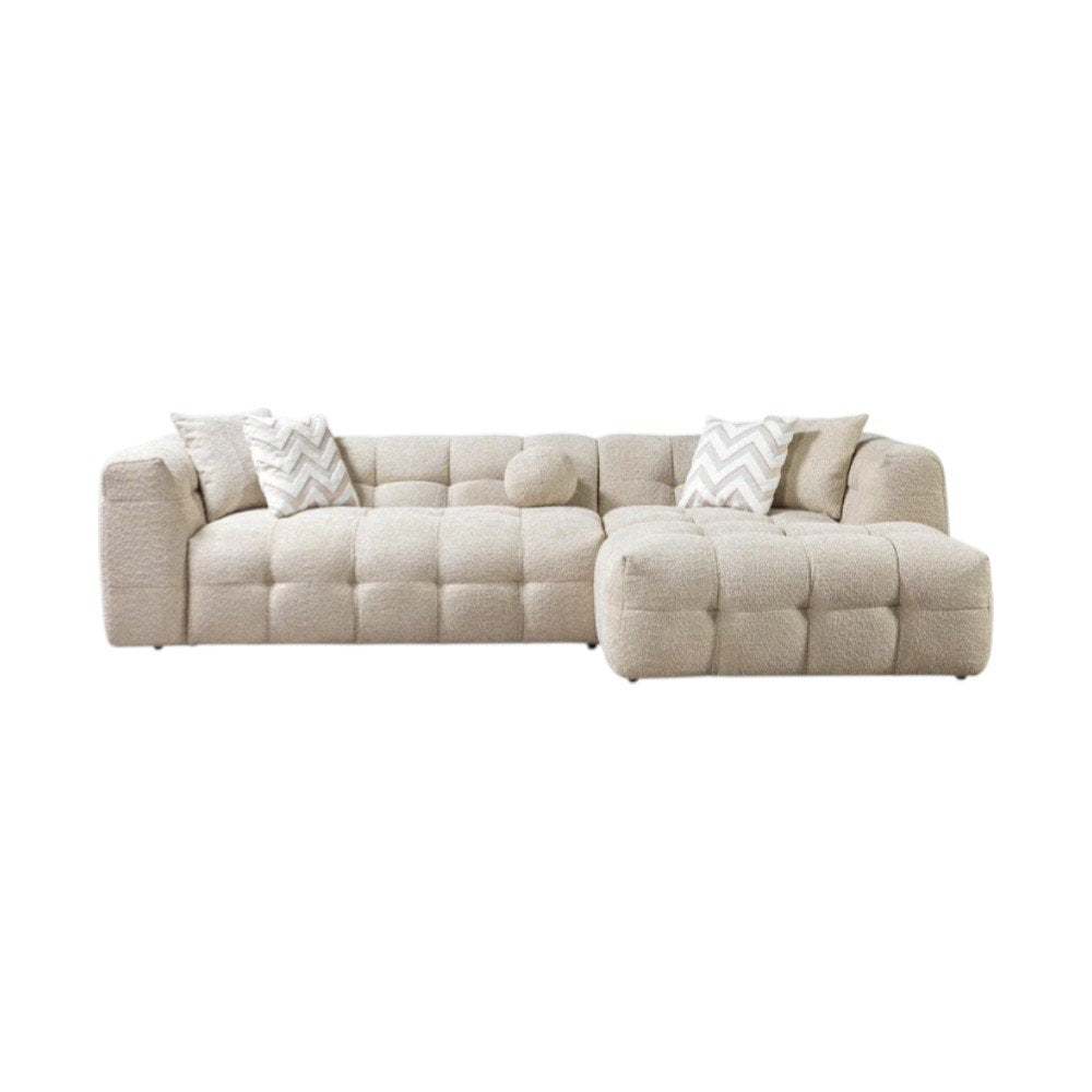 110" 2pc. Ivory Tufted Boucle L-Shaped Sectional with Toss Pillows