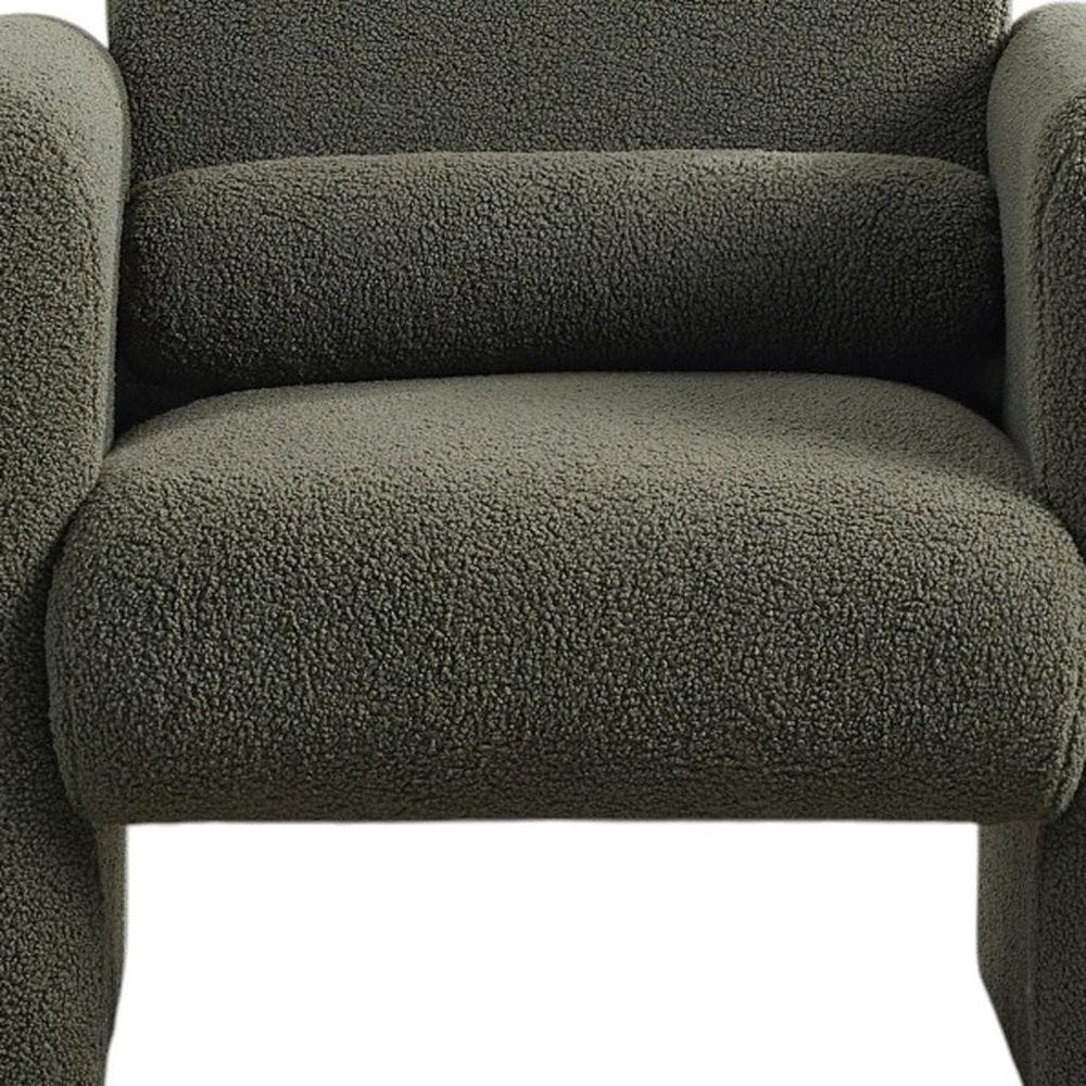 31" Olive Green Bouclé Modern Armchair