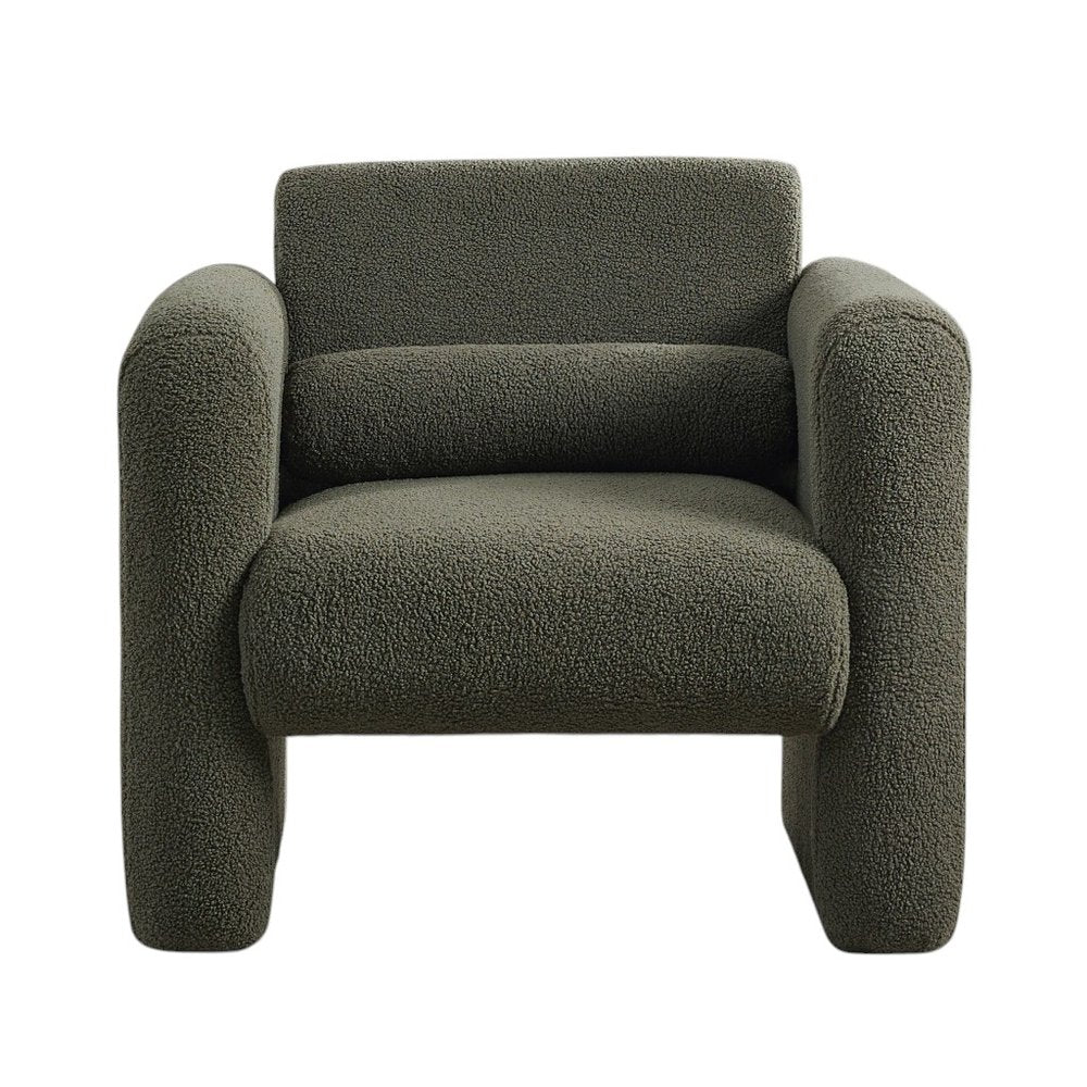 31" Olive Green Bouclé Modern Armchair