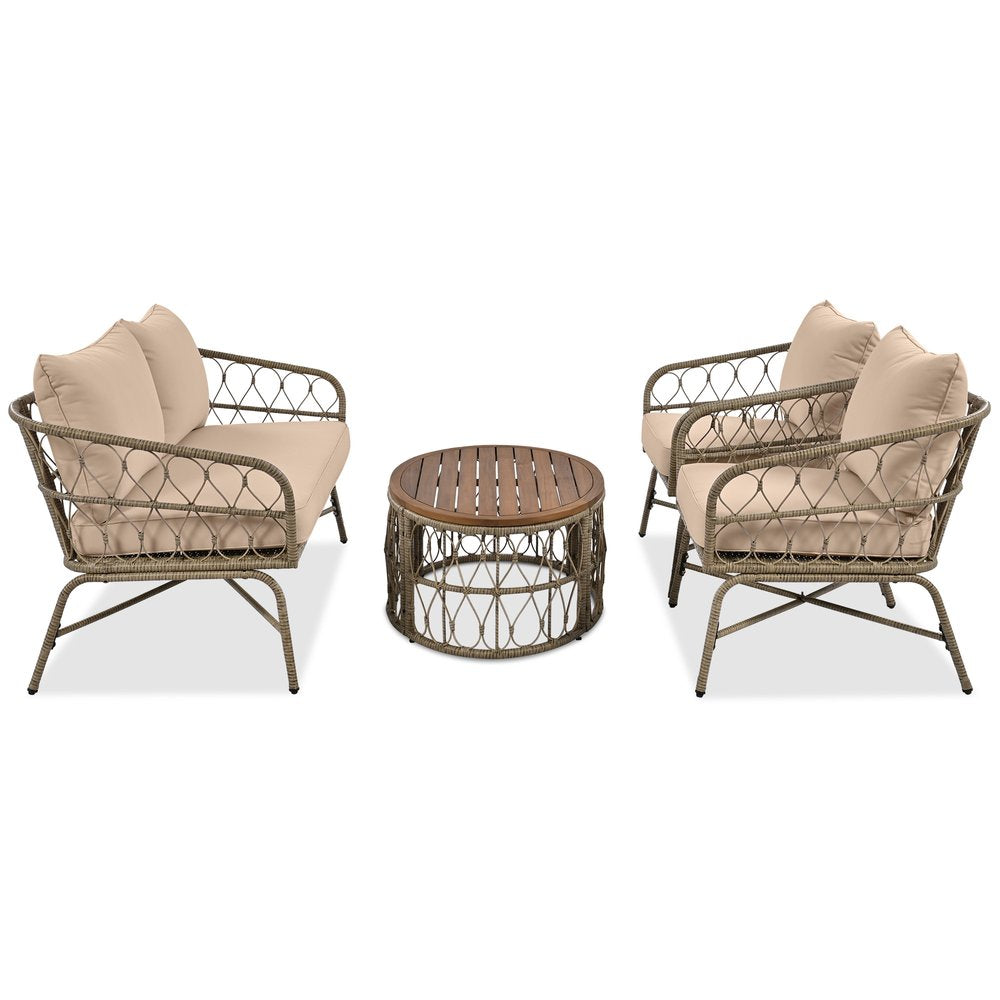 4 pc. 42" Beige and Brown Sofa, Chair, and Table Outdoor Set