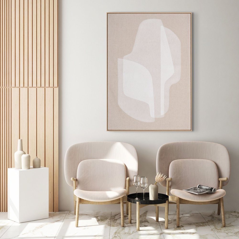 40" x 56" Beige and White "Blanchard" Wall Art