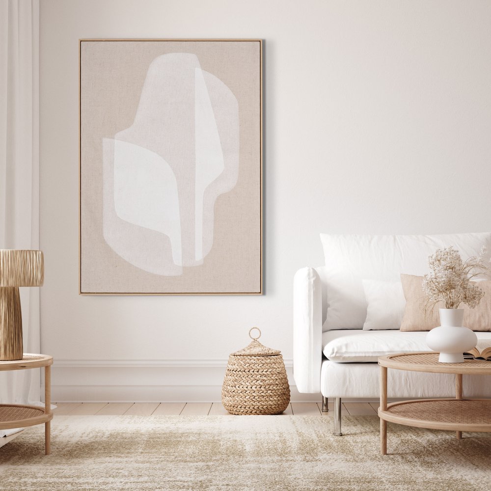 40" x 56" Beige and White "Blanchard" Wall Art