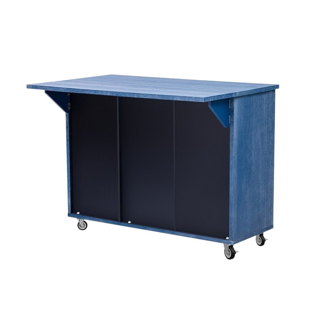 51" Blue Rolling Kitchen Island