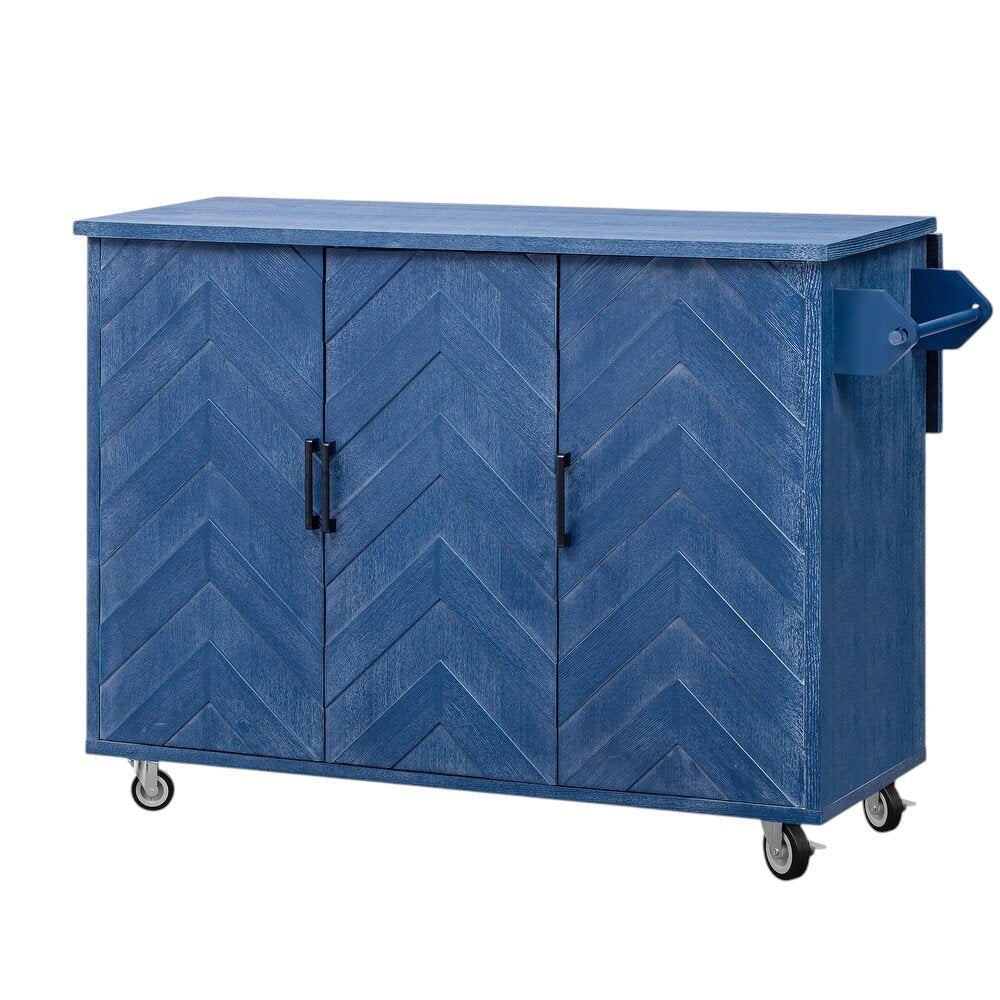51" Blue Rolling Kitchen Island