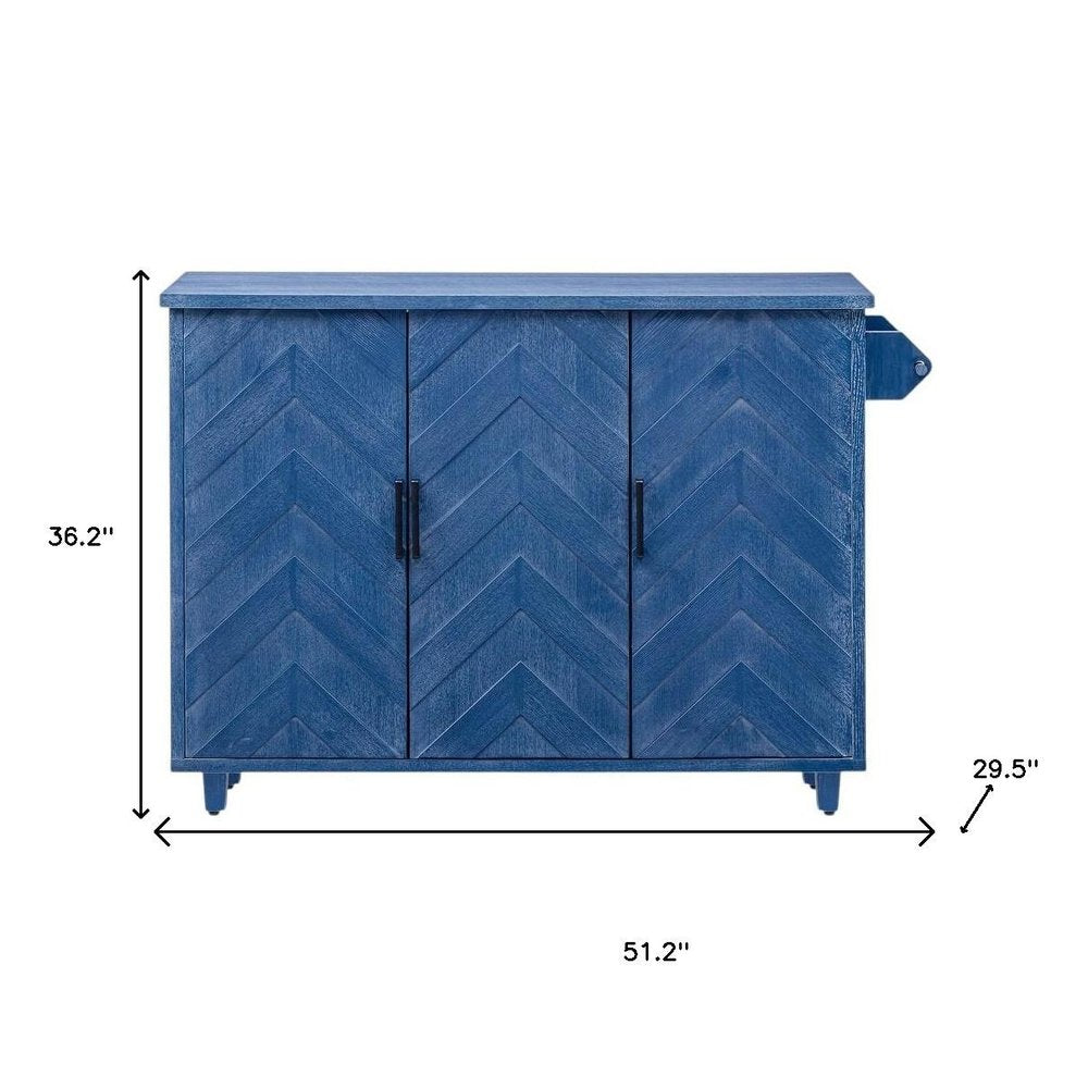51" Blue Rolling Kitchen Island