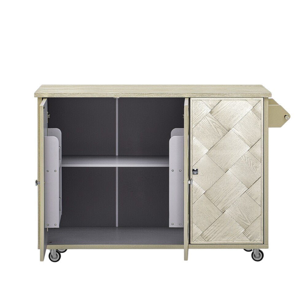 51" Wood Panel Rolling Kitchen Island