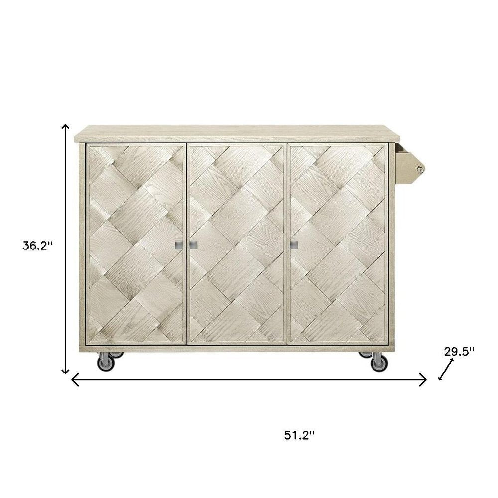 51" Wood Panel Rolling Kitchen Island
