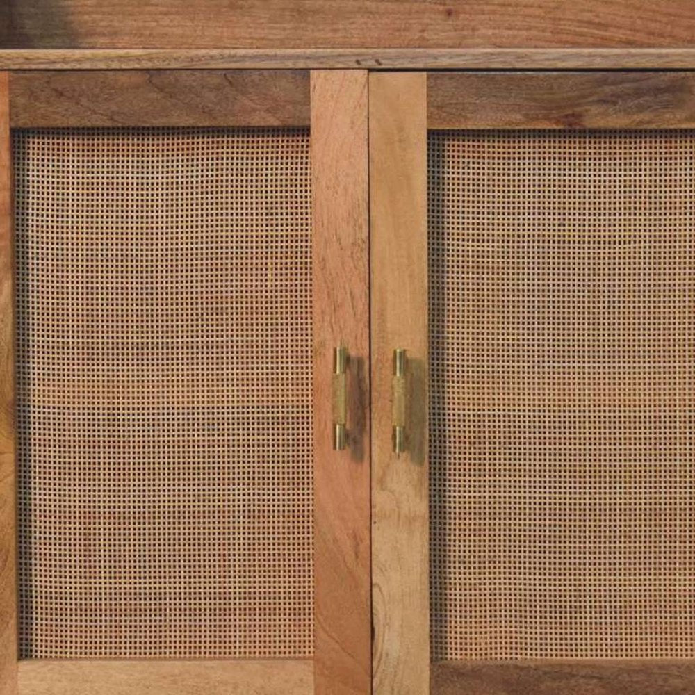 30" Brown Wood and Rattan Doors Cabinet