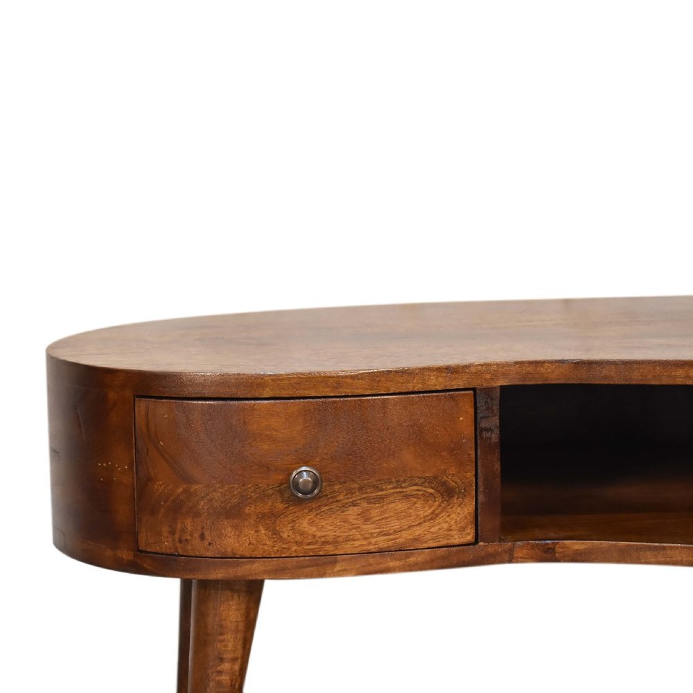28" Wood Mid-Century Free Form Coffee Table with Drawer