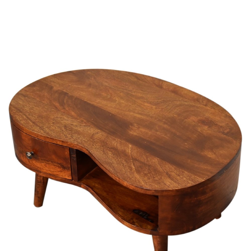 28" Wood Mid-Century Free Form Coffee Table with Drawer