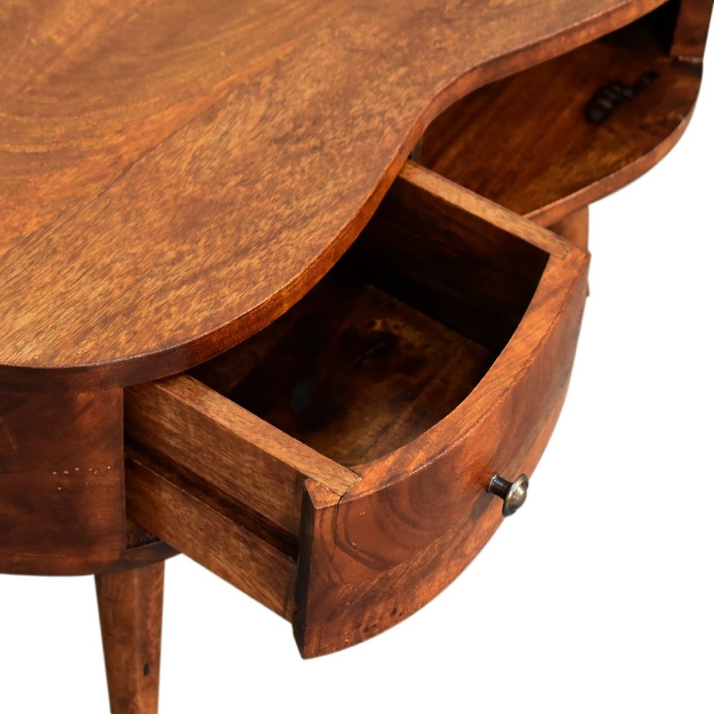 28" Wood Mid-Century Free Form Coffee Table with Drawer