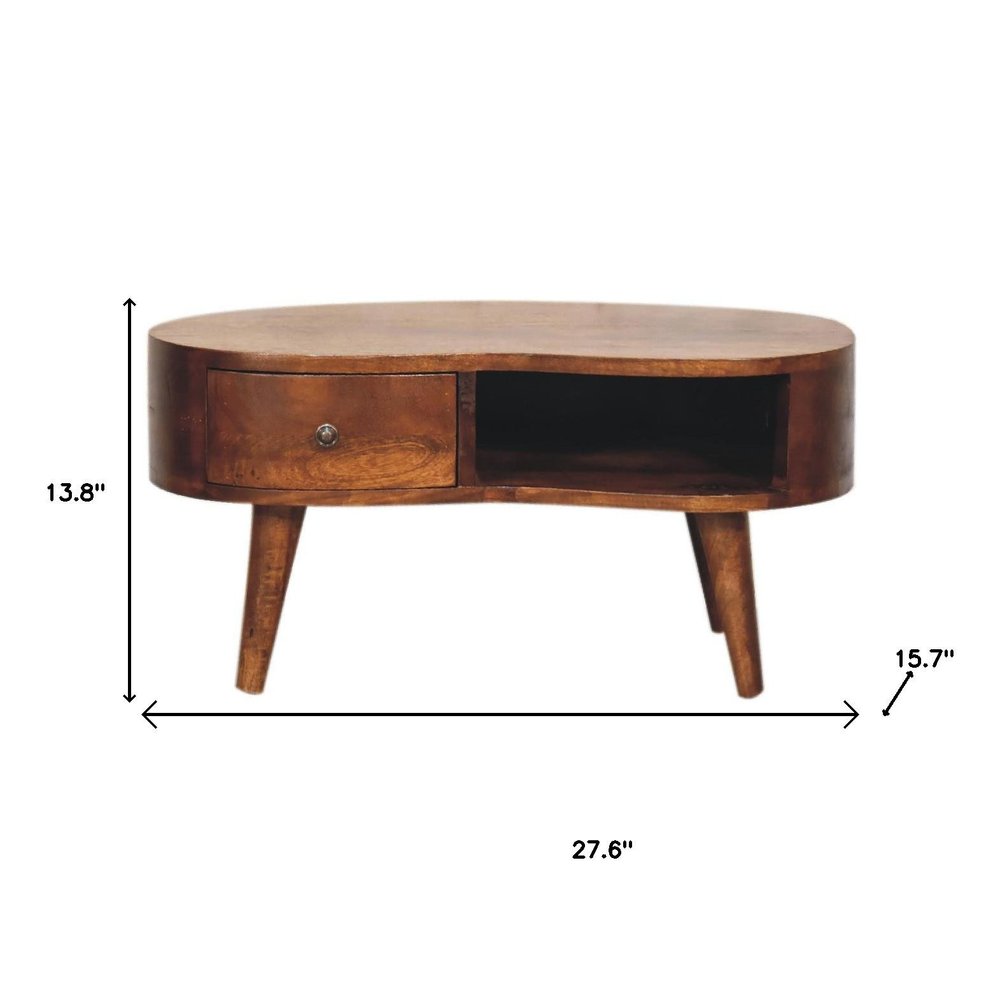 28" Wood Mid-Century Free Form Coffee Table with Drawer