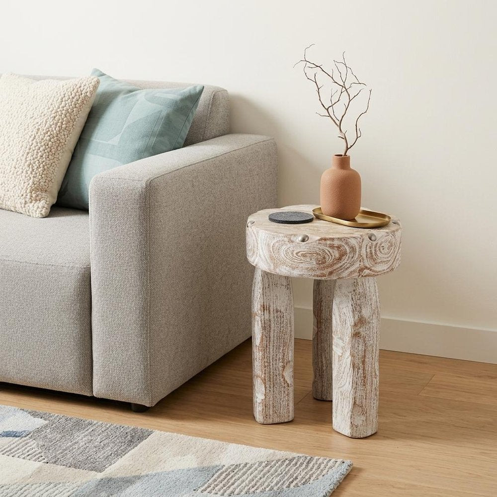 19" White Distressed Wood Round End Table