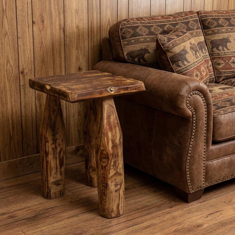 24" Brown Reclaimed Wood Tri-Pod End Table