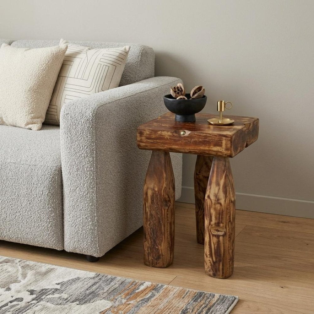 24" Brown Reclaimed Wood Tri-Pod End Table