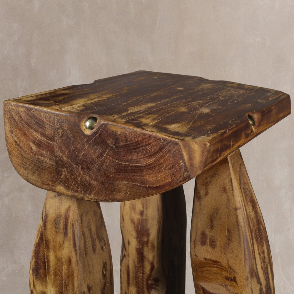 24" Brown Reclaimed Wood Tri-Pod End Table