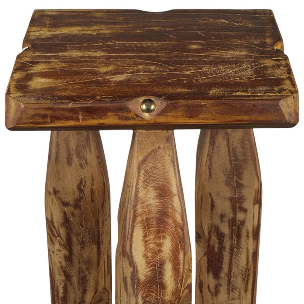 24" Brown Reclaimed Wood Tri-Pod End Table