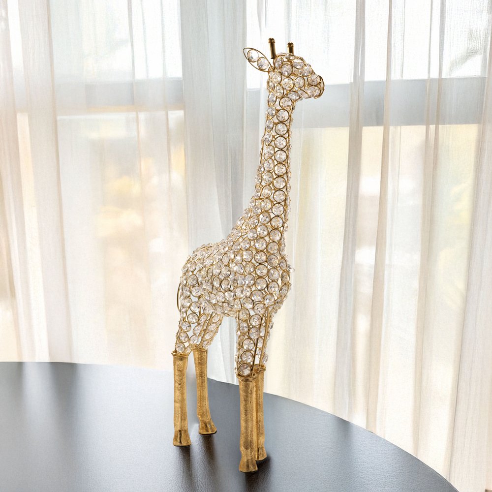 23" Gold Aluminum and Faux Crystal Giraffe Sculpture