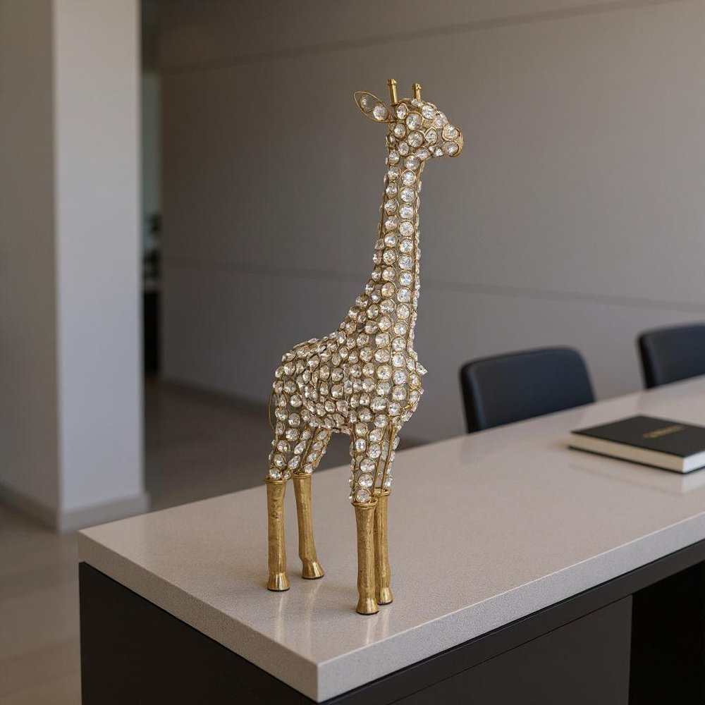 23" Gold Aluminum and Faux Crystal Giraffe Sculpture
