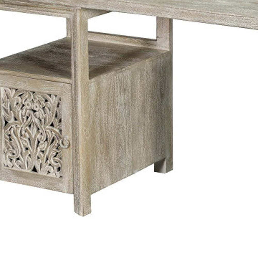 68" Wood Floral Carved Executive Desk