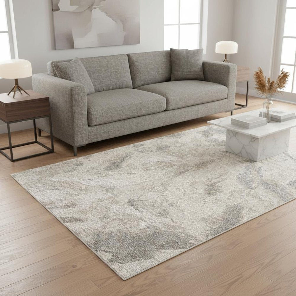 Cream And Gray Abstract Cotton Area Rug