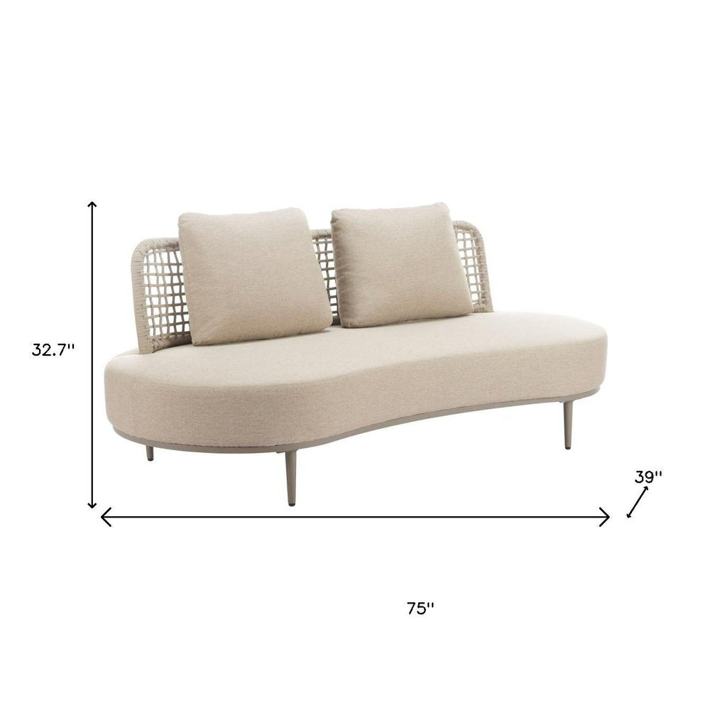 75" Beige Curved Outdoor Sofa