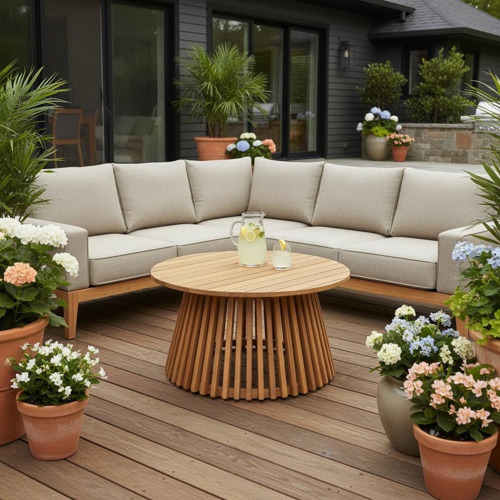 32" Natural Rounded Wood Outdoor Coffee Table