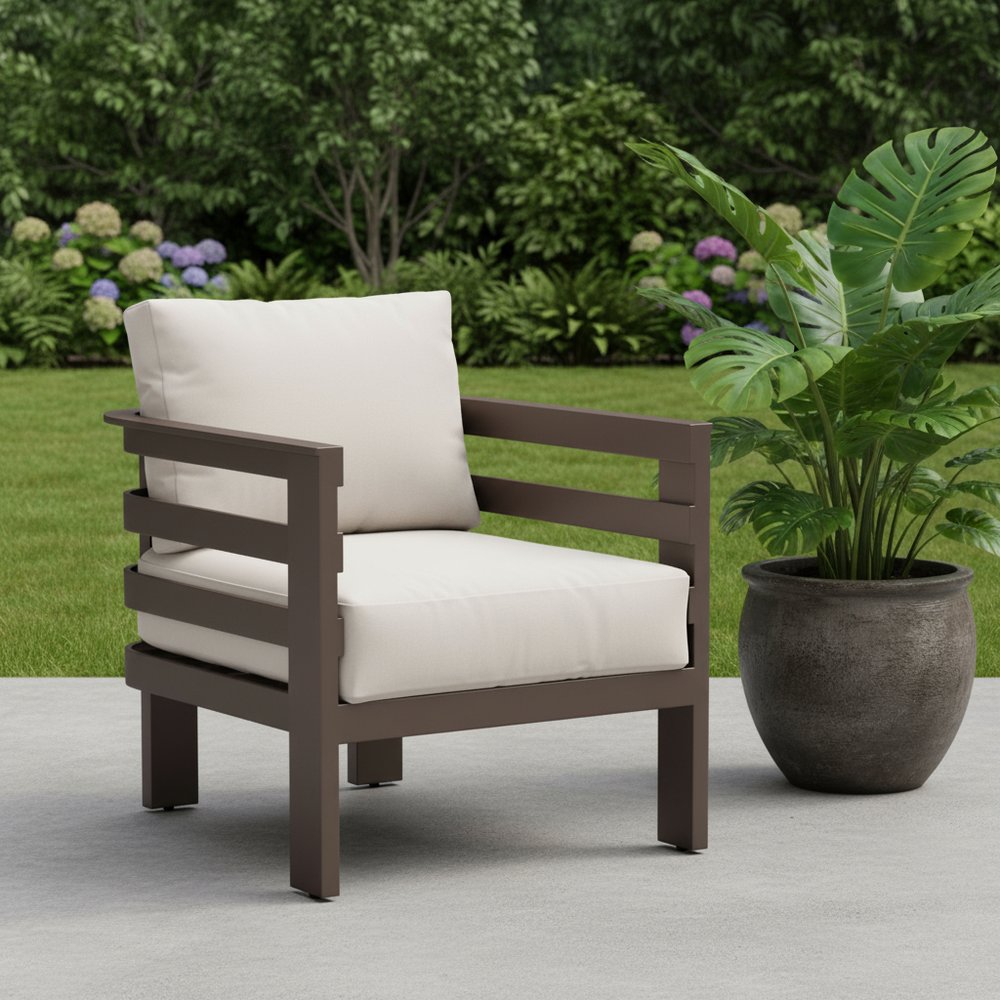 30" Brown Aluminum Outdoor Armchair