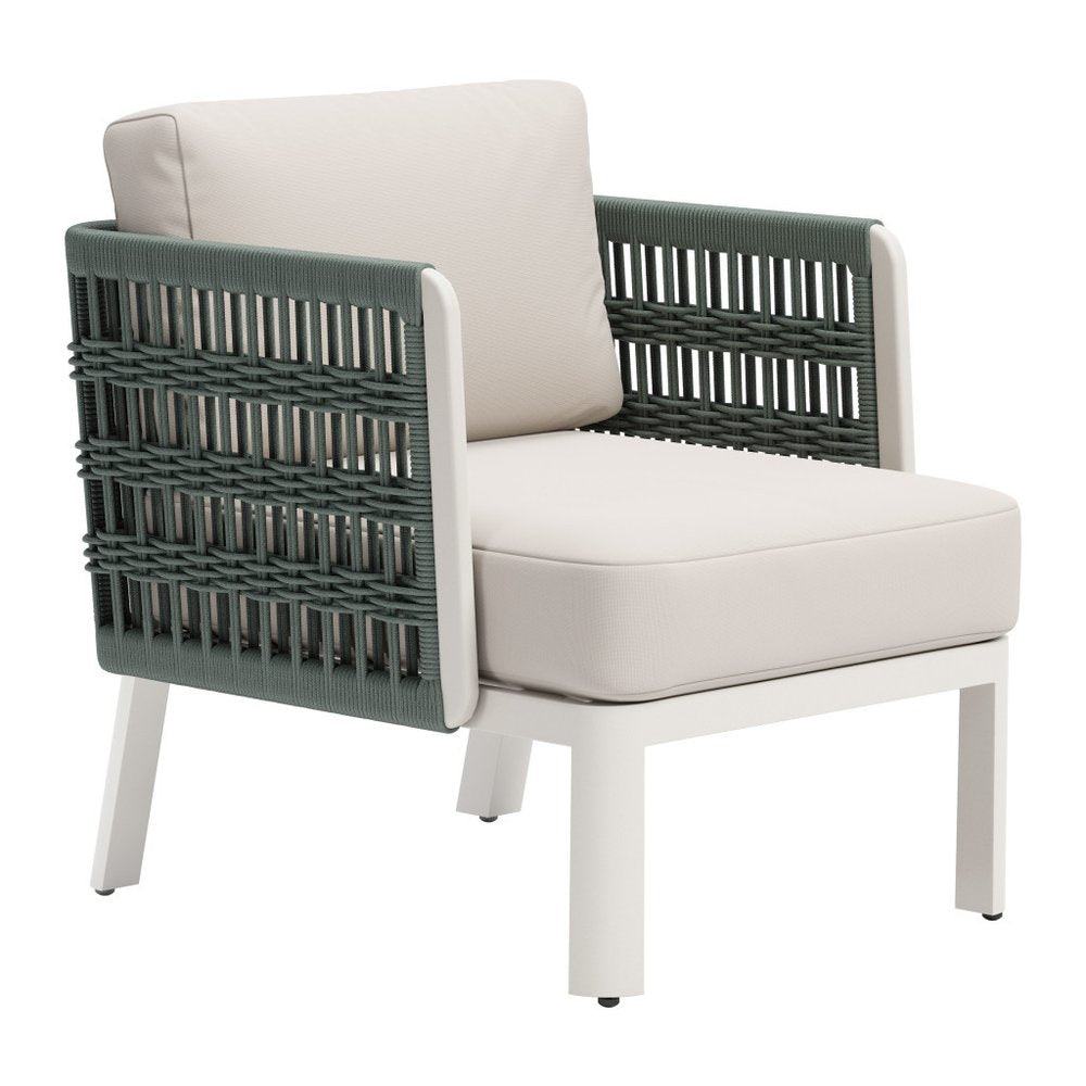 27" Green and White Aluminum Outdoor Chair