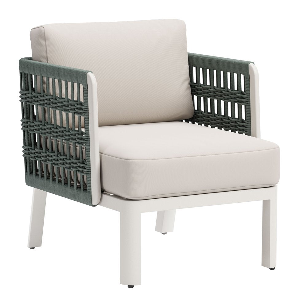 27" Green and White Aluminum Outdoor Chair