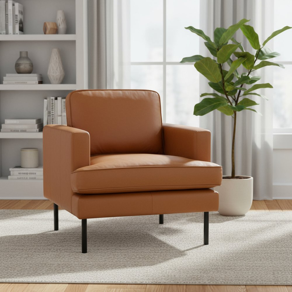 33" Faux Leather Track Arm Armchair