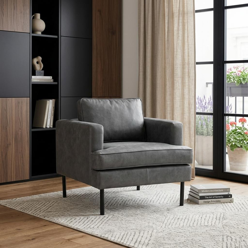 33" Faux Leather Track Arm Armchair