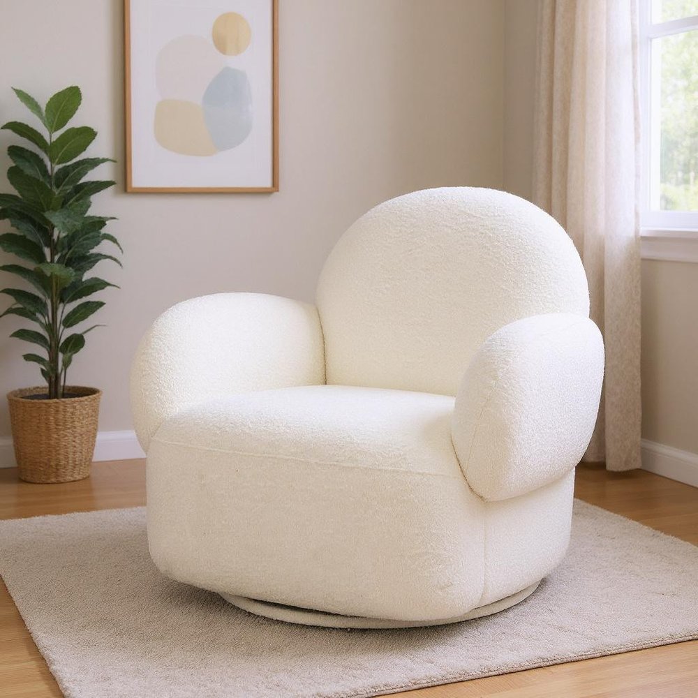 35" White Flared Arm Modern Swivel chair