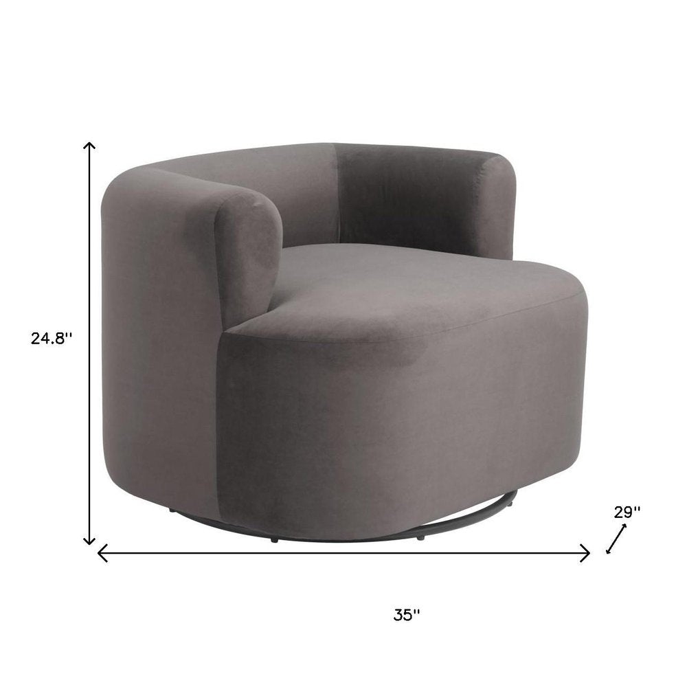 35" Gray Modern Swivel Barrel Chair