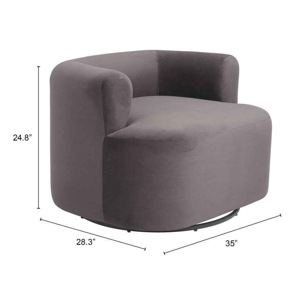 35" Gray Modern Swivel Barrel Chair
