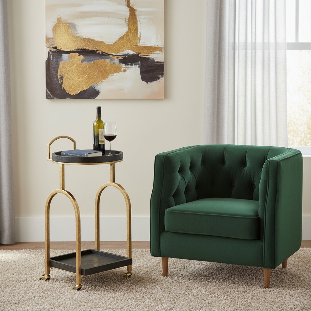 17" Black and Brass Arch Rolling Bar Cart