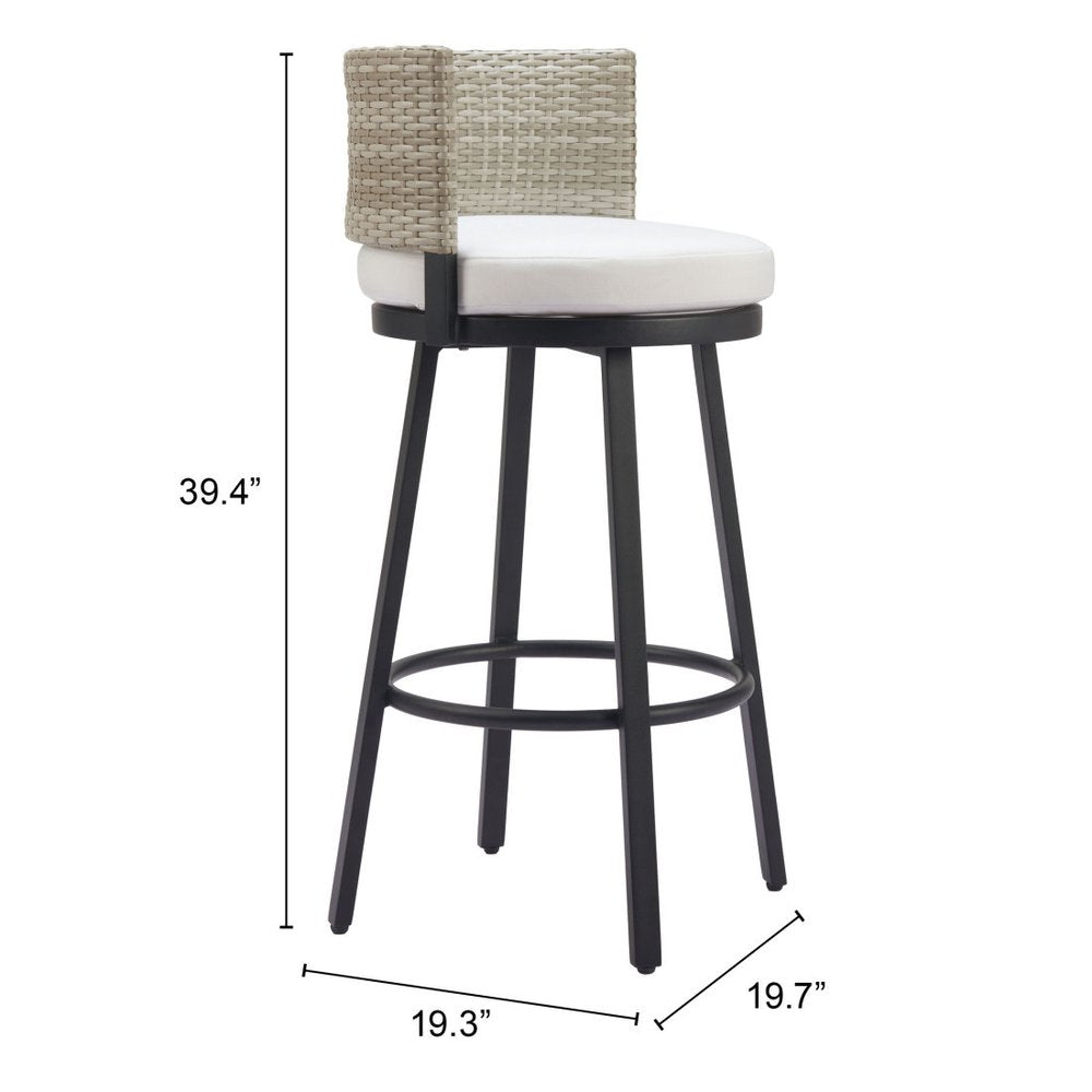 39" Beige Natural Rattan Swivel Bar Chair