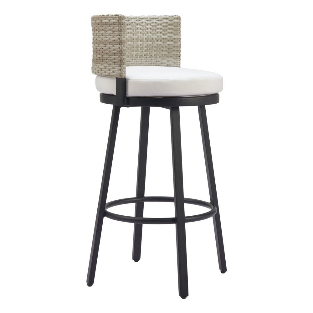 39" Beige Natural Rattan Swivel Bar Chair