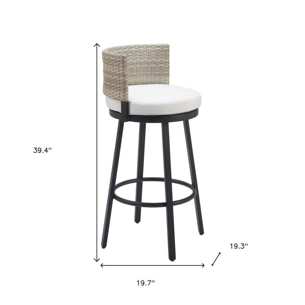 39" Beige Natural Rattan Swivel Bar Chair