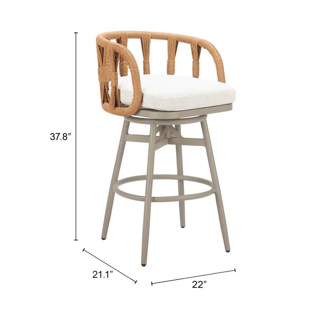 38" Gray and Brown Faux Rattan Outdoor Swivel Bar Chair