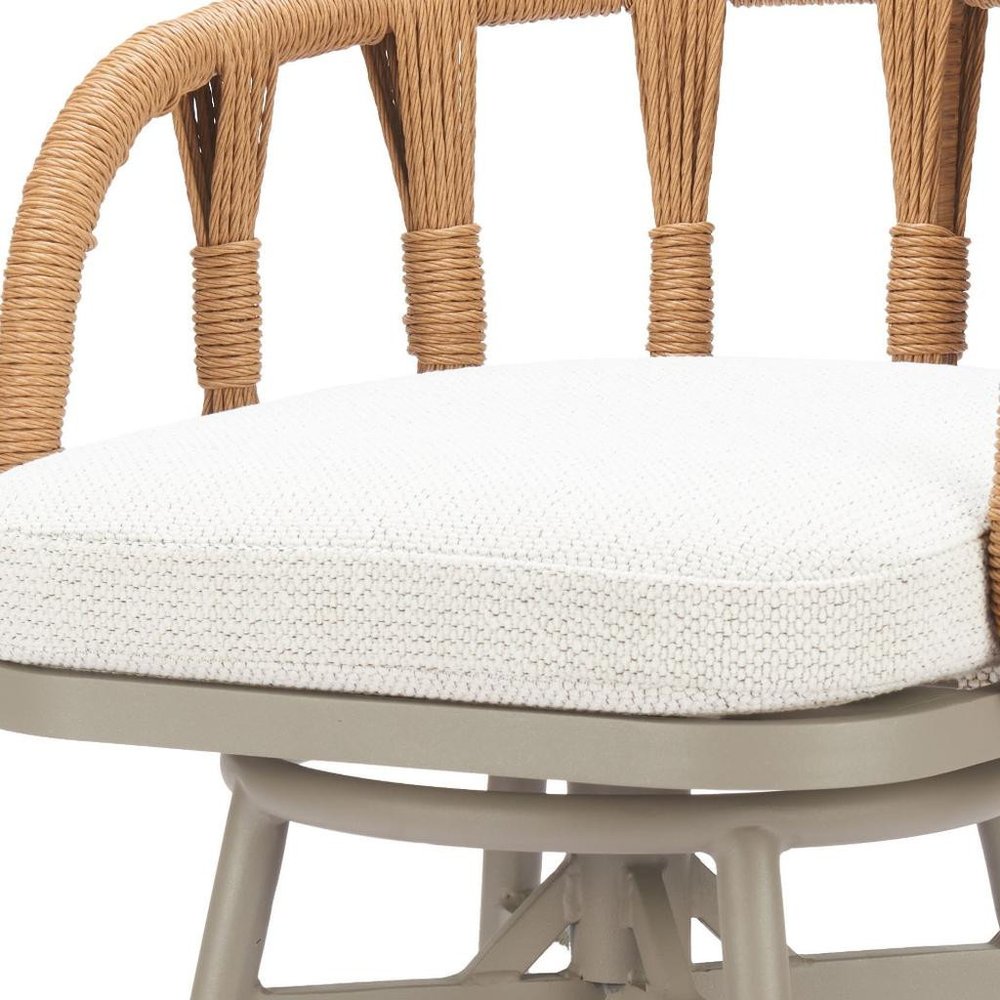 38" Gray and Brown Faux Rattan Outdoor Swivel Bar Chair